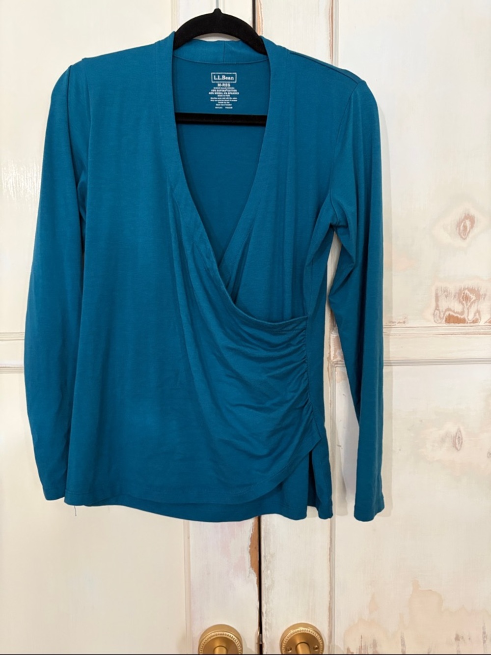 L.L. Bean Teal Crossover Ruched Long-Sleeve Top
